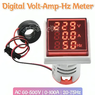 Picture of Digital AC Volt AMP Hz Meter Measure and Display AC Voltage Current and Frequency 22mm Panel Meter Multicolour