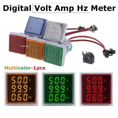 Picture of Digital AC Volt AMP Hz Meter Measure and Display AC Voltage Current and Frequency 22mm Panel Meter Multicolour