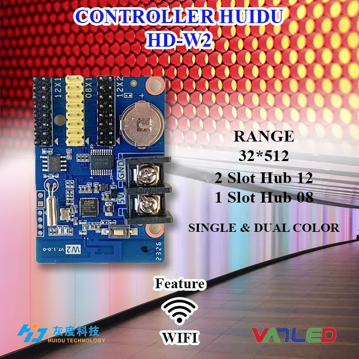 Picture of Huidu Android Apps Operated Single Color WiFi Asynchronous Led Control Card 640X16 320X32 Pixels 2 X Hub12 For P10 Single Color Display Led Sign Controller Replace HD-W2 Hd-U6A 