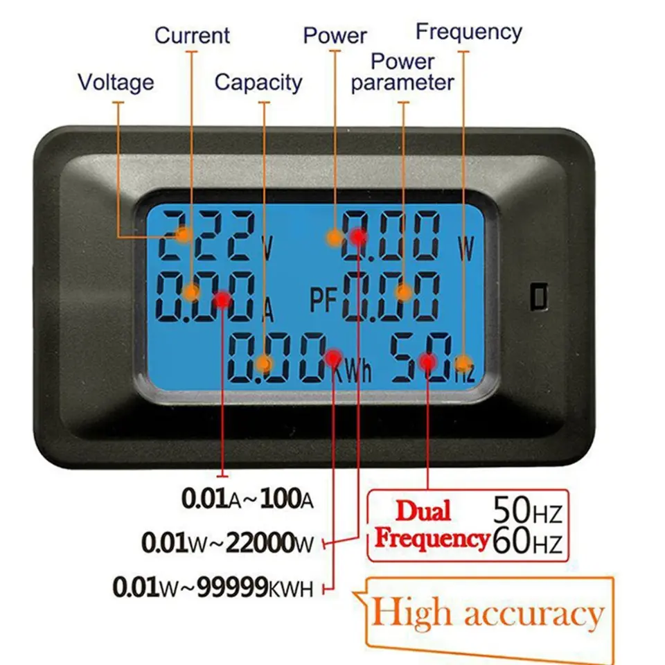 Picture of AC 50-300V Power Energy Meter LED AC Wattmeter Electric Meter With Reset Function 0-100A Temperature 