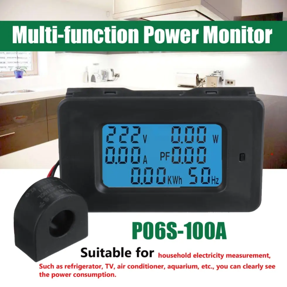 Picture of AC 50-300V Power Energy Meter LED AC Wattmeter Electric Meter With Reset Function 0-100A Temperature 