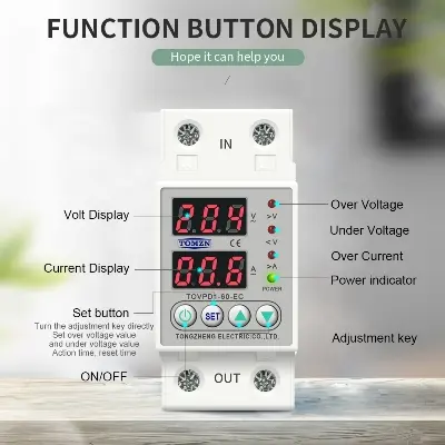 Picture of Tomzn 4th Gen 2IN1 Adjustable Over & Under Voltage Protective Device Dual LED Display TOVPD1-60-EC 