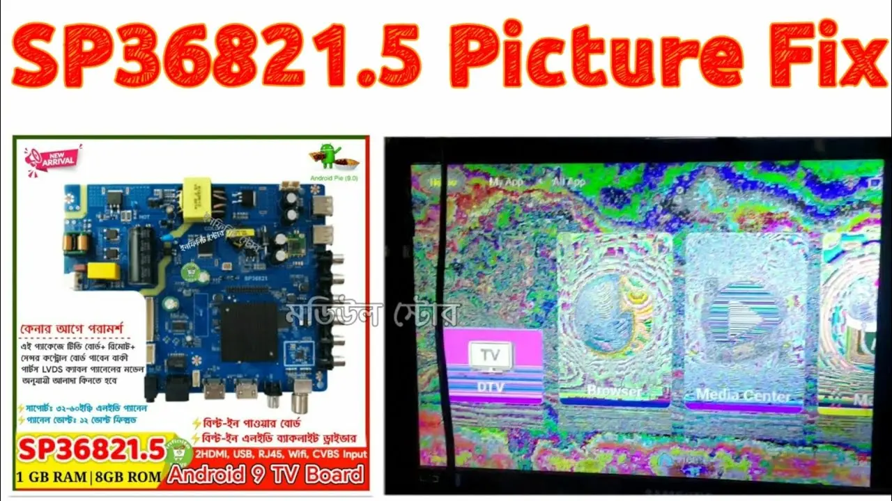Picture of SP36821.5 Smart Android 9 TV Moterboard 1G+8G 3 in1 Network LED TV Board Buitl-in Power and Backlight Driver 