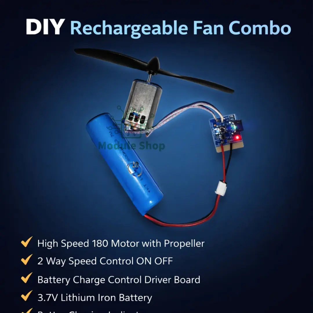 Picture of Diy Mini Rechargeable Fan Combo 3 Step Speed Control with Short Circuit and Battery Protection 180 Fan Motor Propeller 18650 Li-ion Battery No Soldering 