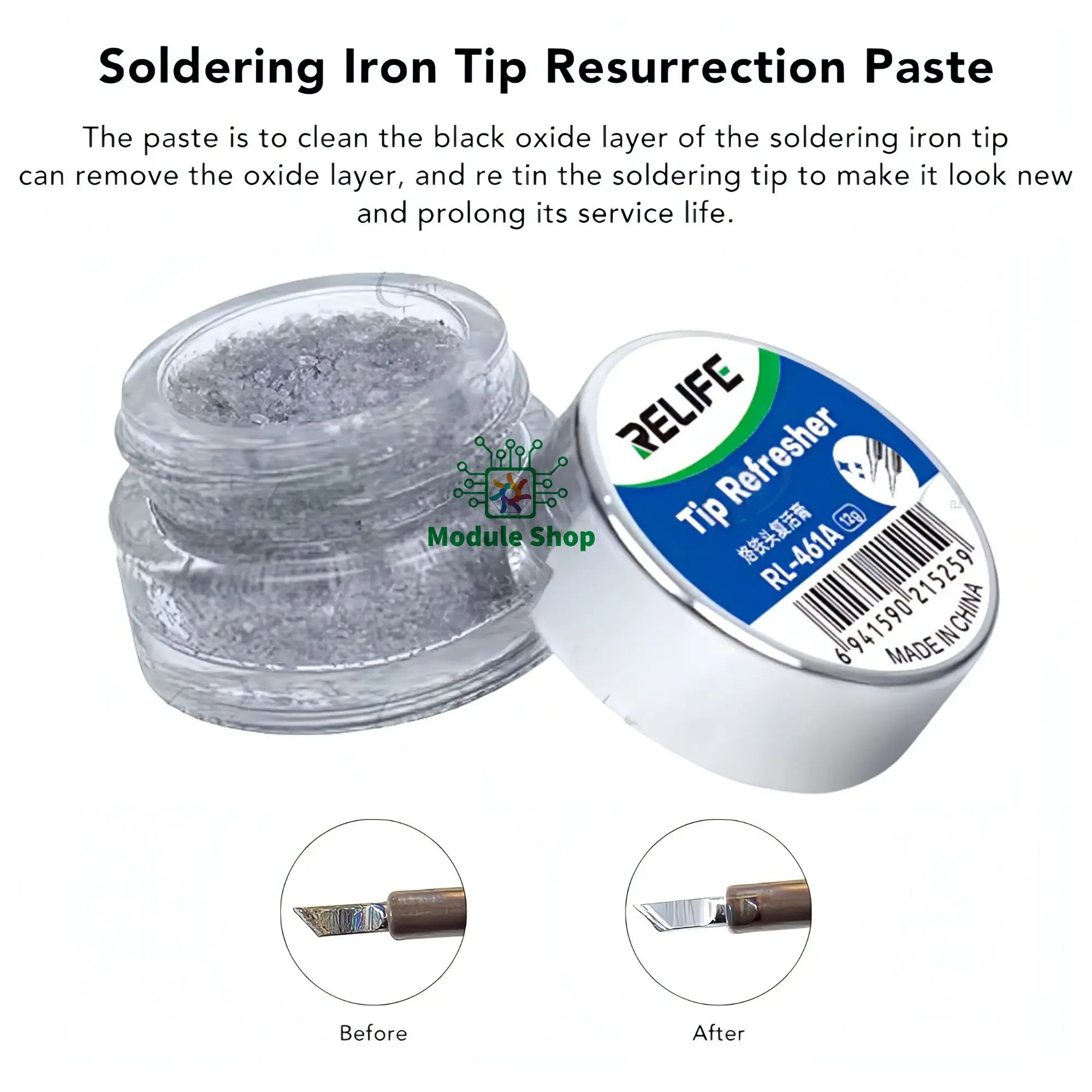 Picture of Soldering Iron Tip Refresher Non-stick Tin Solder Cream Clean Paste for Oxide Head Resurrection Oxidative Activator Similar Sunshine Relife RL-461 RL-461A Black