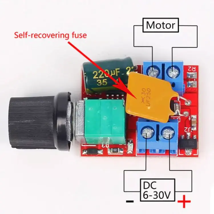 Picture of Mini DC Motor PWM Speed Controller Module Speed Control Switch LED Dimmer 90W DC 