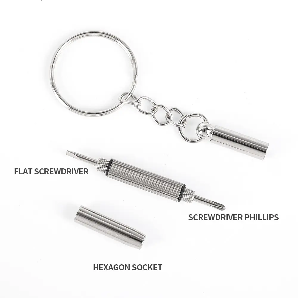 Picture of 3 in 1 Aluminum Steel Eyeglass Screwdriver Sets with Keychain Screwdrivers for Sunglass Glasses Watch Repair Tool Kits 