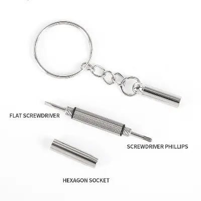 Picture of 3 in 1 Aluminum Steel Eyeglass Screwdriver Sets with Keychain Screwdrivers for Sunglass Glasses Watch Repair Tool Kits 