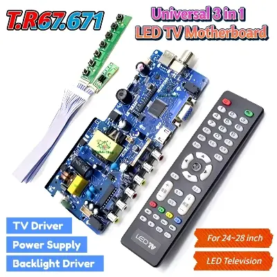 Picture of T.R67.671 Universal 3 in 1 LED TV Motherboard Built in Power Board & LED Backlight Driver For 24 inch to 28 inch LED TV Similar Replaced TP.V56.PA671 PA675 For 24 to 28 inch