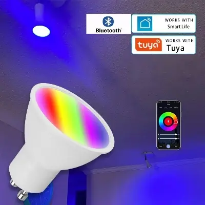 Picture of GU10 Smart LED Bulb Compatible With Alexa Google Siri 5W 2700K-6500K Dimmable Wi-Fi Light Bulbs Music Timer RGBCW Color Changing GU10 5W RGB Bluetooth