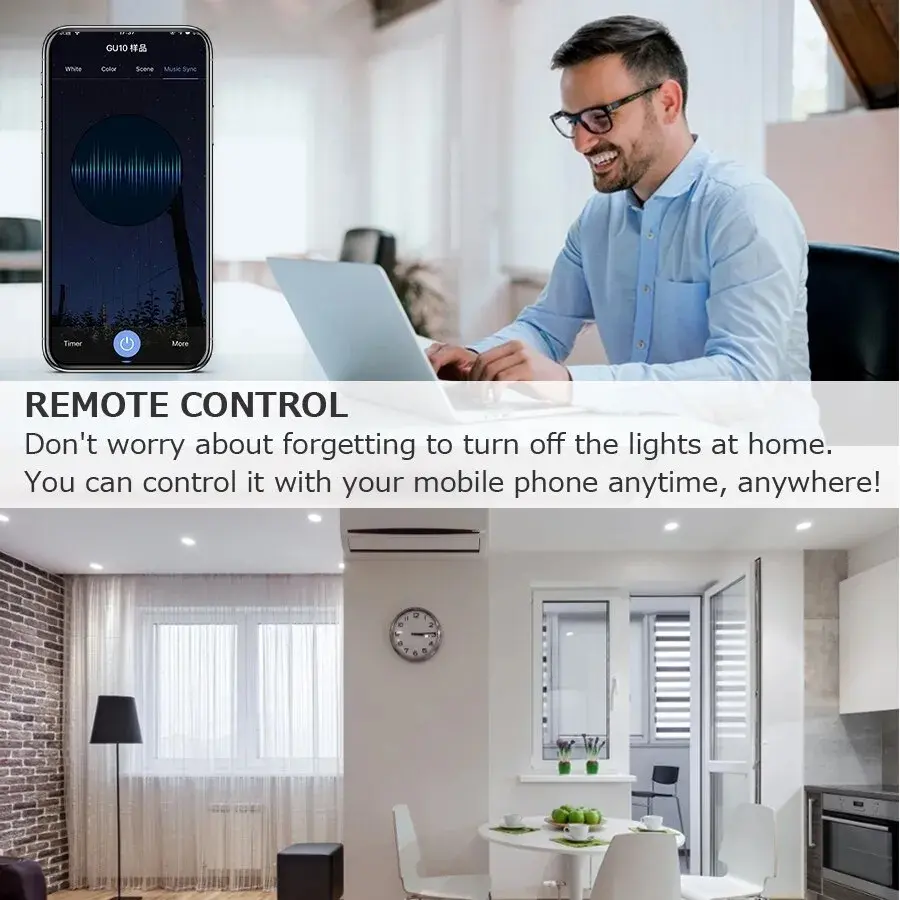 Picture of GU10 Smart LED Bulb Compatible With Alexa Google Siri 5W 2700K-6500K Dimmable Wi-Fi Light Bulbs Music Timer RGBCW Color Changing GU10 5W RGB Bluetooth