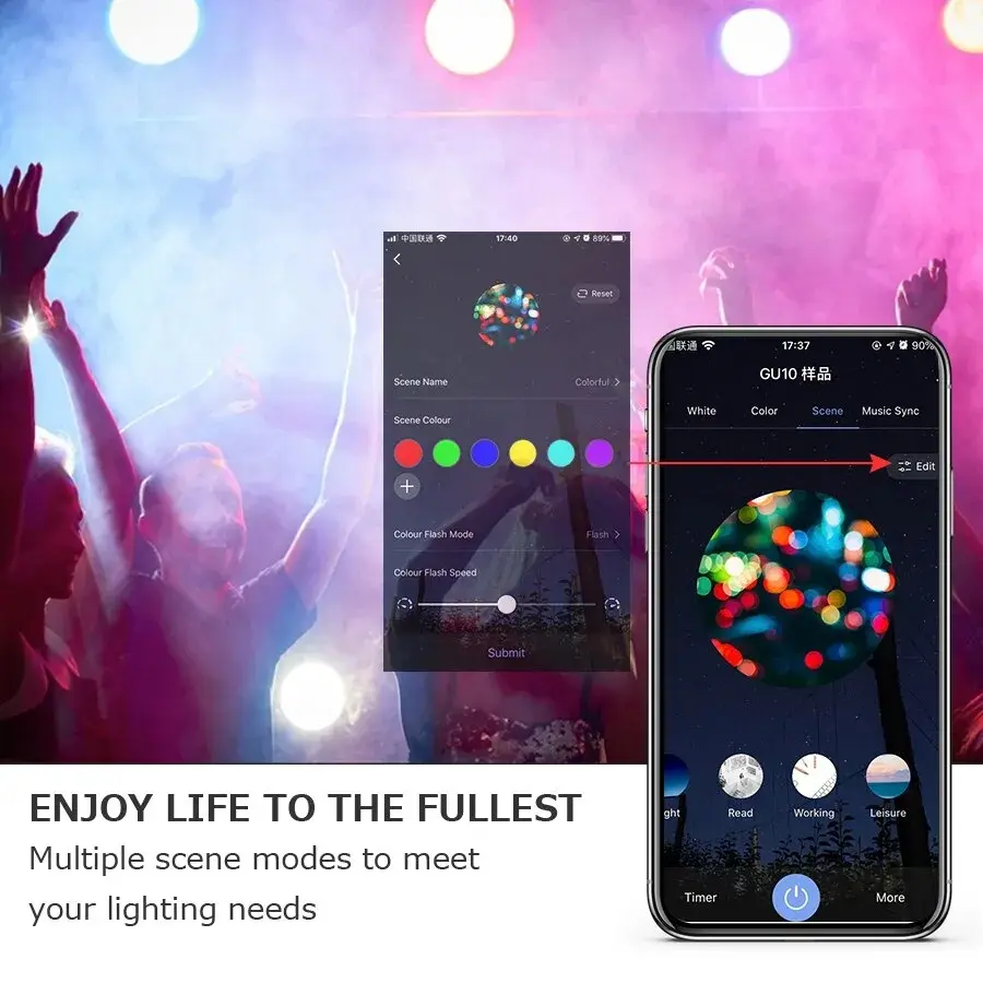 Picture of GU10 Smart LED Bulb Compatible With Alexa Google Siri 5W 2700K-6500K Dimmable Wi-Fi Light Bulbs Music Timer RGBCW Color Changing GU10 5W RGB Bluetooth