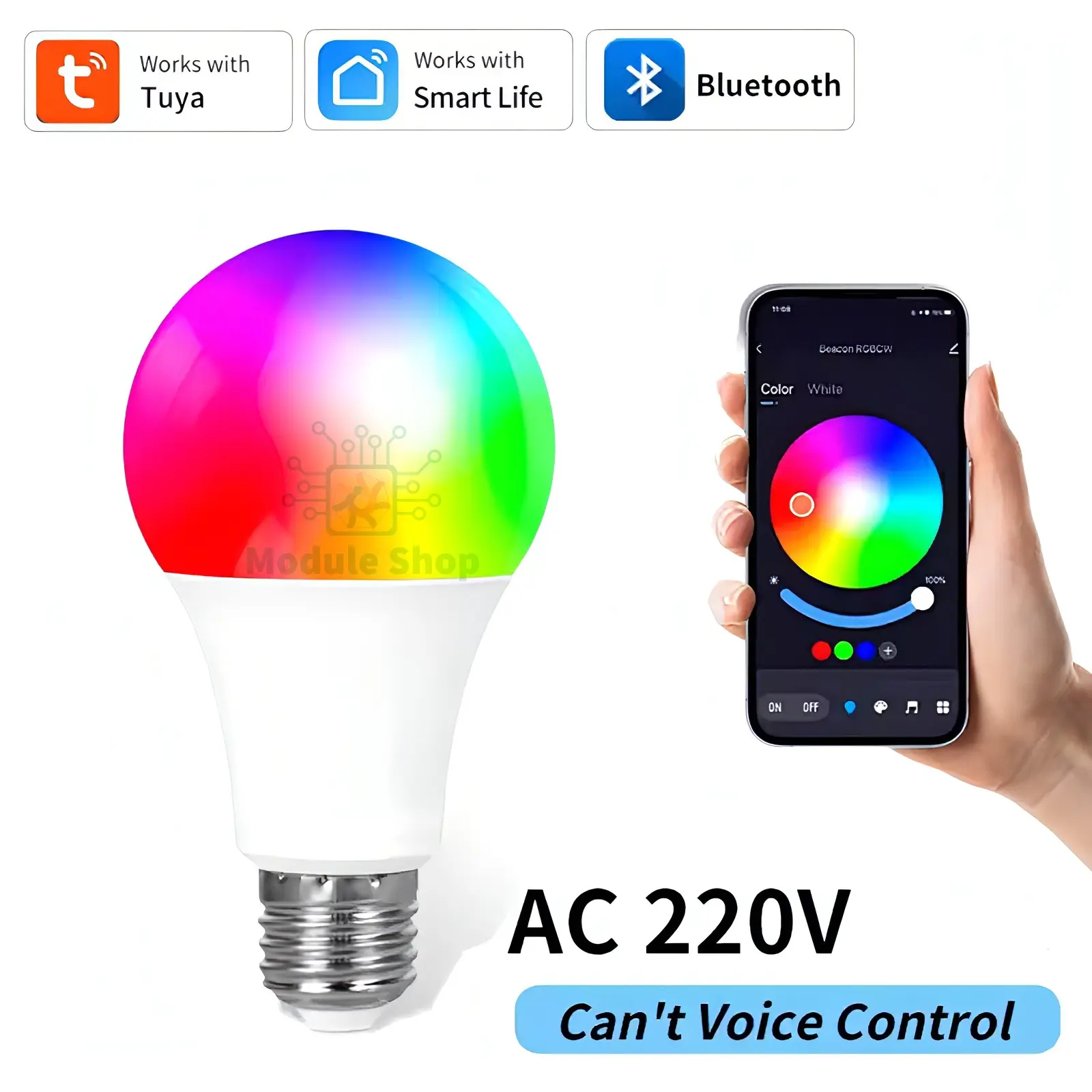 Picture of 220V E27 Bluetooth Smart Bulb 9W Color Changeable LED RGB Lamp Dimmable Smart Life APP Control Timer Function 