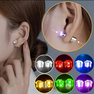 Picture of Luminous LED Earrings Glowing Light Up Diamond Crown Ear Stud Stainless Multicolor Music Party Nightclub Women Jewelry 