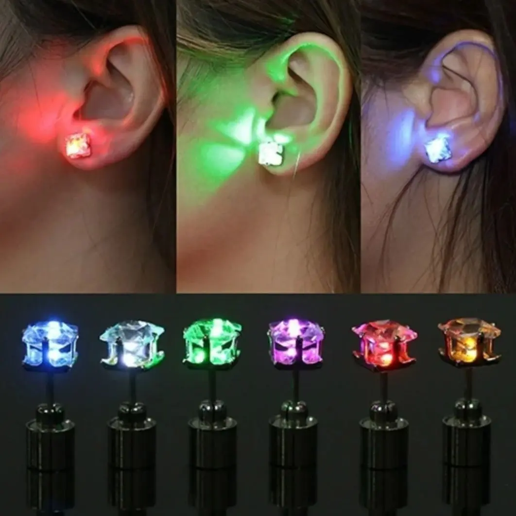 Picture of Luminous LED Earrings Glowing Light Up Diamond Crown Ear Stud Stainless Multicolor Music Party Nightclub Women Jewelry 