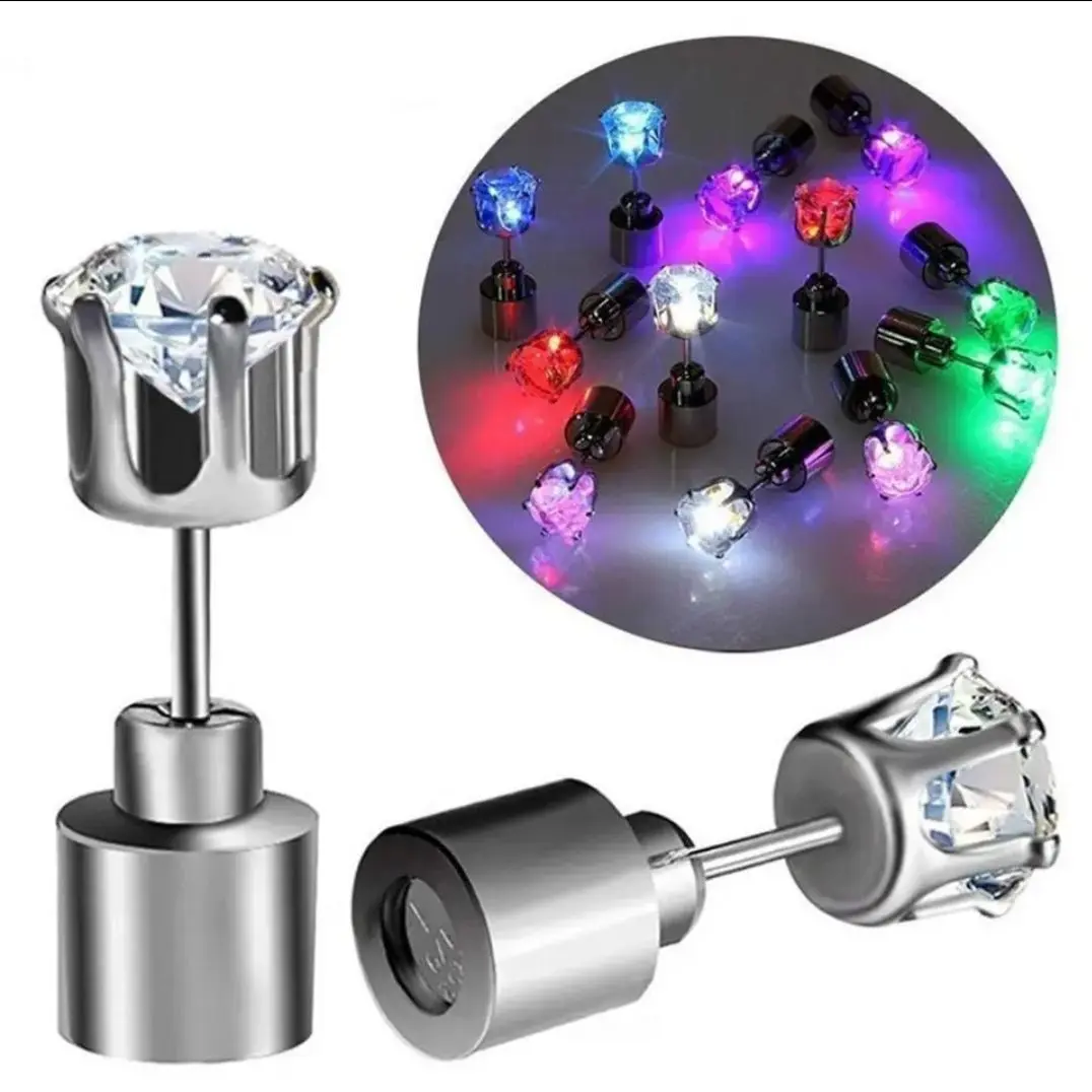 Picture of Luminous LED Earrings Glowing Light Up Diamond Crown Ear Stud Stainless Multicolor Music Party Nightclub Women Jewelry 