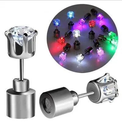 Picture of Luminous LED Earrings Glowing Light Up Diamond Crown Ear Stud Stainless Multicolor Music Party Nightclub Women Jewelry 