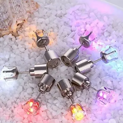 Picture of Luminous LED Earrings Glowing Light Up Diamond Crown Ear Stud Stainless Multicolor Music Party Nightclub Women Jewelry 