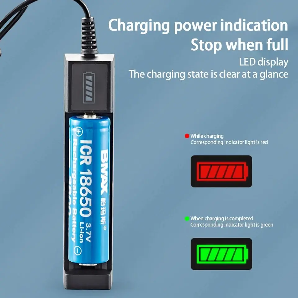 Picture of Usb Smart Single Slot Charger 18650 Lithium Charger Small Fan Flashlight Battery Charging Adapter With Indicator Light 