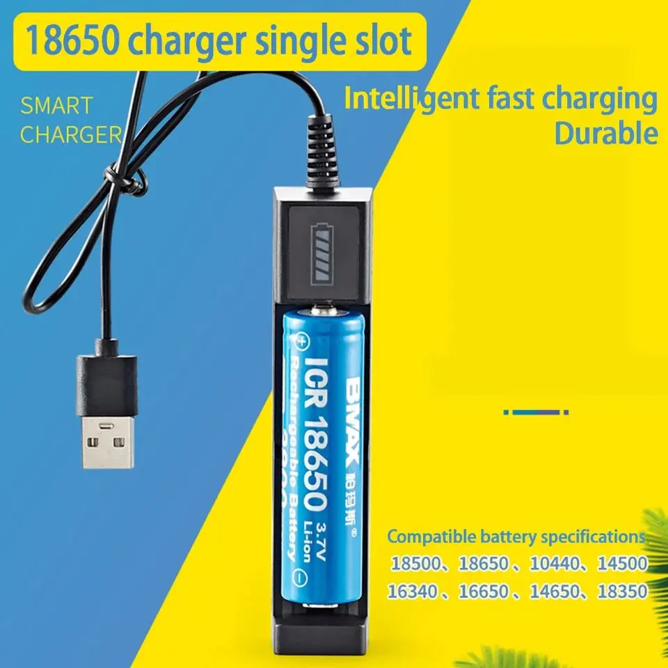 Picture of Usb Smart Single Slot Charger 18650 Lithium Charger Small Fan Flashlight Battery Charging Adapter With Indicator Light 