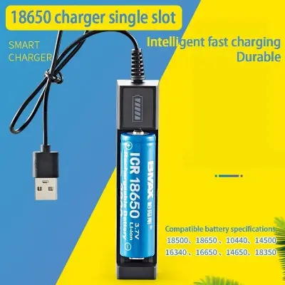 Picture of Usb Smart Single Slot Charger 18650 Lithium Charger Small Fan Flashlight Battery Charging Adapter With Indicator Light 