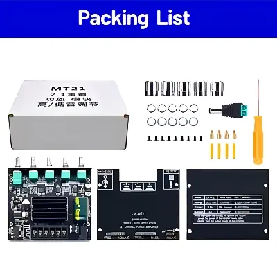 Picture of MT21 Bluetooth 5.0 Subwoofer Amplifier Board 50WX2+100W 2.1 Channel Power Audio Stereo Amplifier Tone Board Bass AMP AUX Donestic Chip similar CA-MT21 ZK-MT21 Black