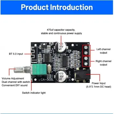Picture of CA-502L Audio Amplifier DIY Bluetooth 5.0 High Power Digital Stereo Amplifier 50WX2 502L with Back Sheel Bluetooth Home Theater Sound System Multicolor