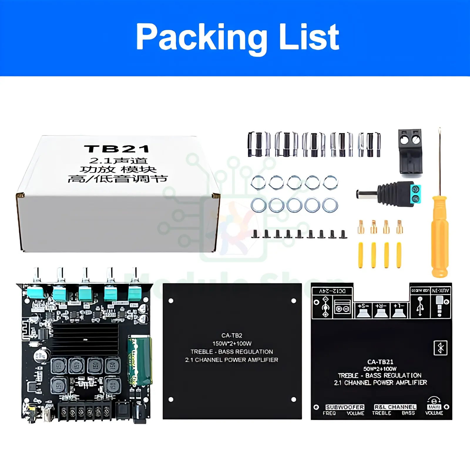 Picture of TB21 TPA3116D2 Flagship Chip Bluetooth 5.0 Subwoofer Digital Amplifier Board 2x50W+100W 2.1 Channel Power Audio Stereo Bass AMP for Home Theater Sound System with Filter similar CA-TB21 ZK-TB21 