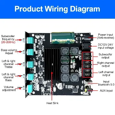 Picture of TB21 TPA3116D2 Flagship Chip Bluetooth 5.0 Subwoofer Digital Amplifier Board 2x50W+100W 2.1 Channel Power Audio Stereo Bass AMP for Home Theater Sound System with Filter similar CA-TB21 ZK-TB21 