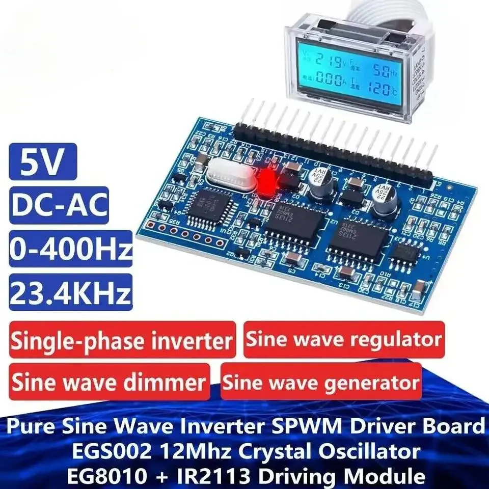 Picture of 5V DC-AC Pure Sine Wave Inverter SPWM Driver Board EGS002 12Mhz Crystal Oscillator EG8010 + IR2113 Driving Module LCD EG8010 + LCD