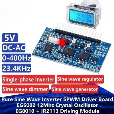 Picture of 5V DC-AC Pure Sine Wave Inverter SPWM Driver Board EGS002 12Mhz Crystal Oscillator EG8010 + IR2113 Driving Module LCD EG8010 + LCD