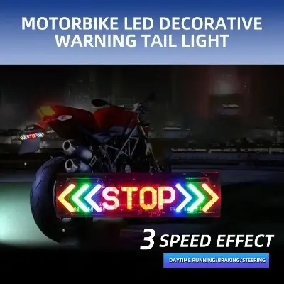Picture of LED Motorcycle brake Light DRL Flash STOP Indicator Lamp RGB Moto Brake Turn Signal Driving Taillight Warning Day Light Stop