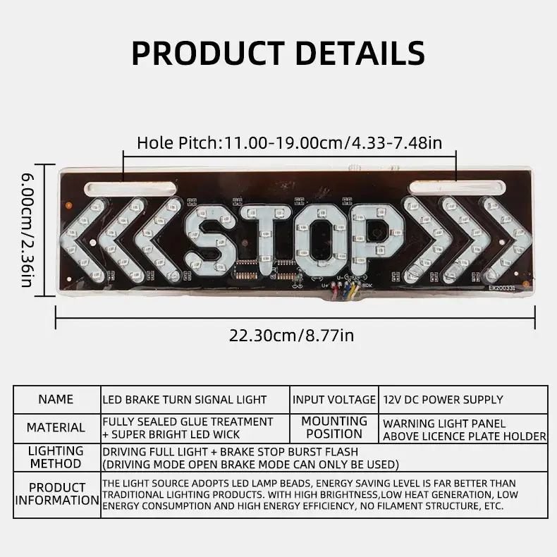 Picture of LED Motorcycle brake Light DRL Flash STOP Indicator Lamp RGB Moto Brake Turn Signal Driving Taillight Warning Day Light Stop