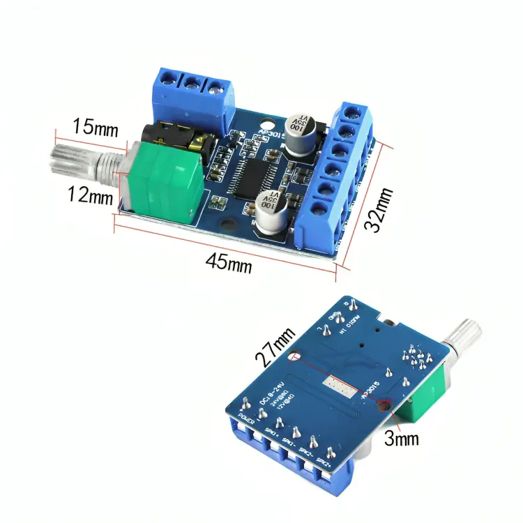 Picture of DY-AP3015 DC 8-24V 30W * 2 Class D Dual Channel High Power Stereo Digital Amplifier Board with Adjustable Volume Potentiometer Multicolor