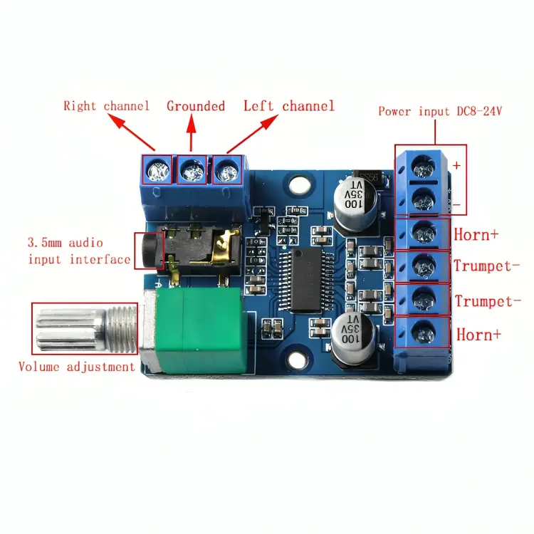 Picture of DY-AP3015 DC 8-24V 30W * 2 Class D Dual Channel High Power Stereo Digital Amplifier Board with Adjustable Volume Potentiometer Multicolor