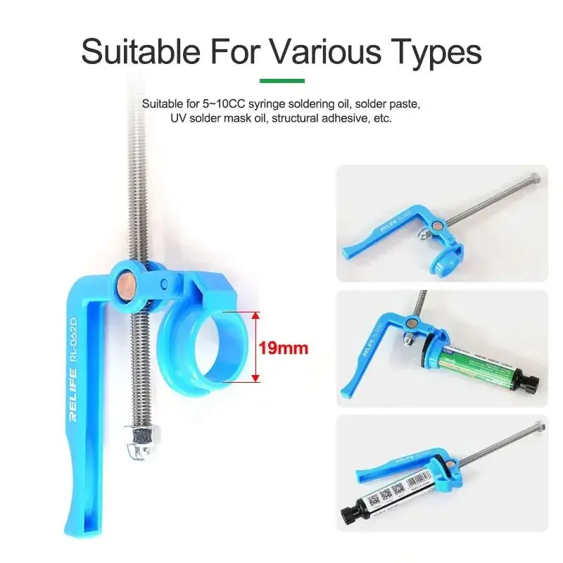 Picture of Relife RL-062D 5cc-10cc Manual Glue Gun Solder Paste Welding Oil Needle Barrel Extruder Glue Gun Propulsion Push Rod Multicolor