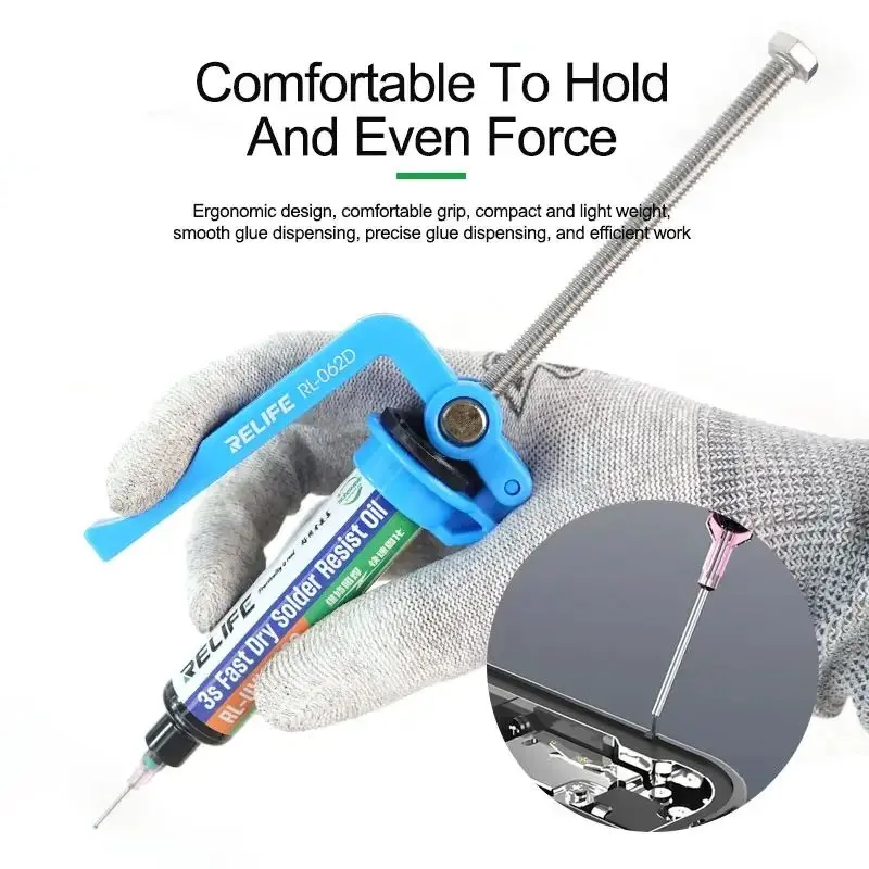 Picture of Relife RL-062D 5cc-10cc Manual Glue Gun Solder Paste Welding Oil Needle Barrel Extruder Glue Gun Propulsion Push Rod Multicolor