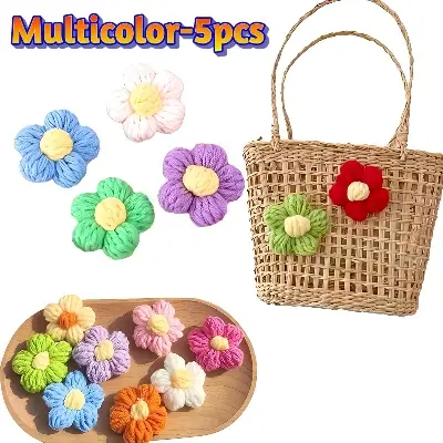 Picture of 5pcs Wool Flower Applique Petals For Clothing Hat Shoes DIY Handmade Crafts Puff Flower Patches Headwear Hair Clips Decor 