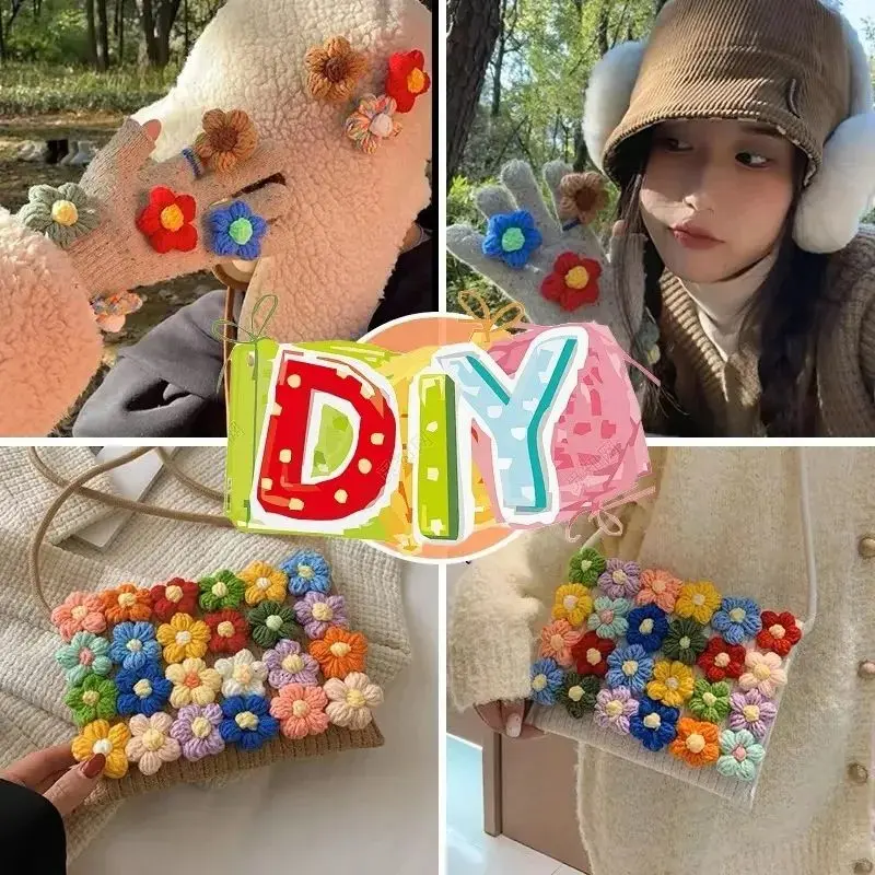 Picture of 5pcs Wool Flower Applique Petals For Clothing Hat Shoes DIY Handmade Crafts Puff Flower Patches Headwear Hair Clips Decor 