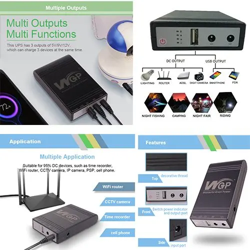 Picture of WG.P DC UPS For Onu Router CCTV DVR 8800mAh 5V 12V & 10400mAh 5V 9V 12V 