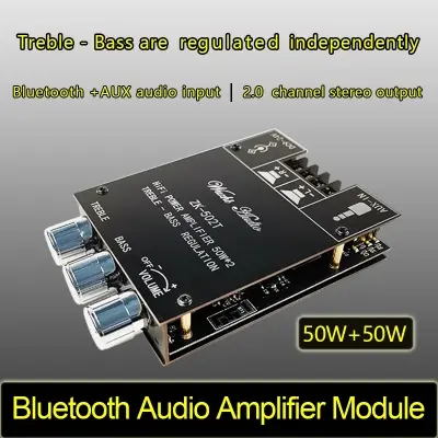 Picture of ZK-502T TPA3116D2 Bluetooth-compatible 5.0 Subwoofer Amplifier Board 2.0 Channel High Power Audio Stereo 2*50W Bass AMP Black