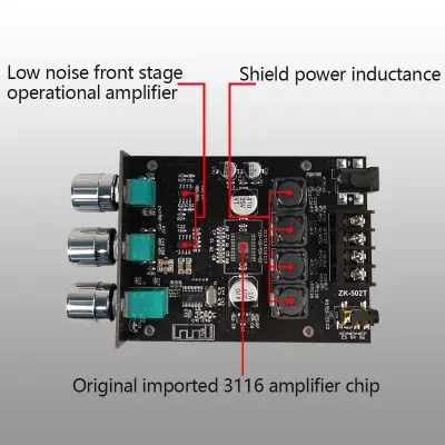 Picture of ZK-502T TPA3116D2 Bluetooth-compatible 5.0 Subwoofer Amplifier Board 2.0 Channel High Power Audio Stereo 2*50W Bass AMP Black