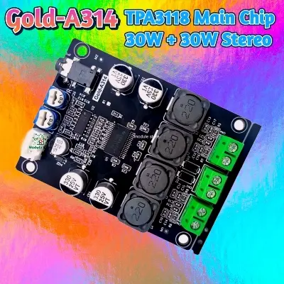 Picture of Gold-A314 2.0 Channel Amplifier Circuit Board 2*30W PCB TPA3118 Chip AUX Decodes Amplifier Amplifiers Black