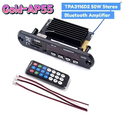 Picture of Gold-Ap55 TPA3116D2 Audio Music Player: 2x50w Dual Board With Built In Bluetooth, Usb, Sd-Card Slot & Remote Black