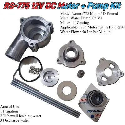 Picture of DC 775 Motor 18-24 Volt 21000 Rpm Front Ball bearing+V4 Metal Pump Kit-Water Flow 50/60 Litre Per Miniute 