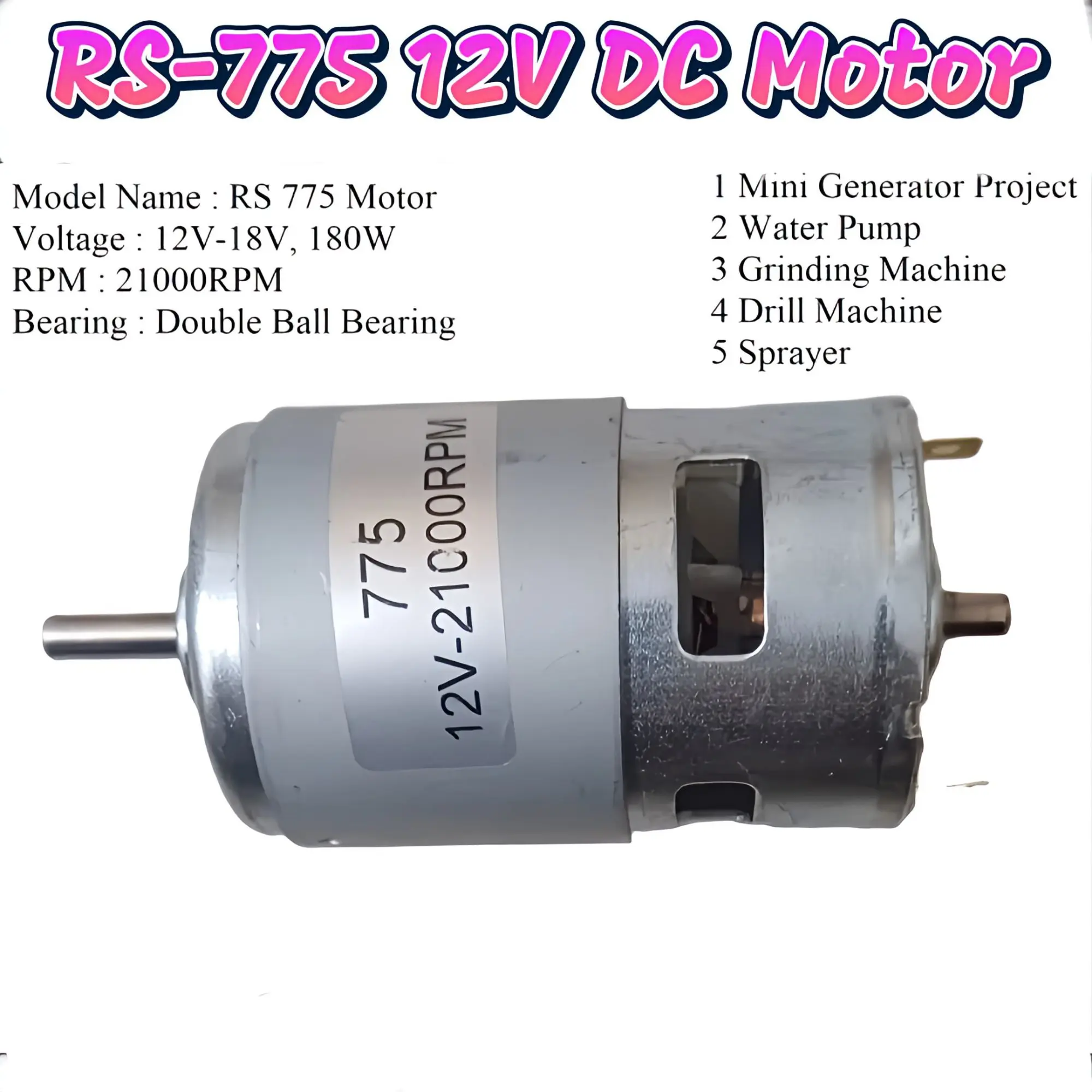 Picture of DC 775 Motor 18-24 Volt 21000 Rpm Front Ball bearing+V4 Metal Pump Kit-Water Flow 50/60 Litre Per Miniute 
