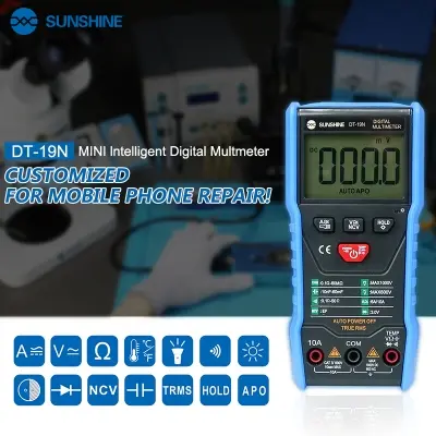 Picture of SUNSHINE DT-19N Mini Smart Intelligent Digital Multimeter LED Torch True RMS APO Hold  Born for Mobile Phone Repairing & Servicing 