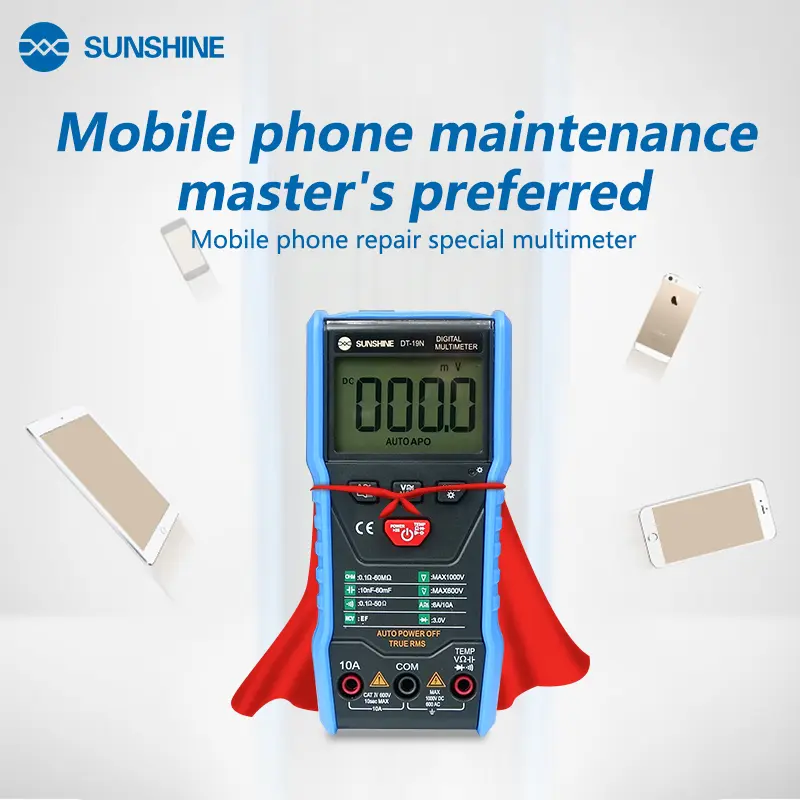 Picture of SUNSHINE DT-19N Mini Smart Intelligent Digital Multimeter LED Torch True RMS APO Hold  Born for Mobile Phone Repairing & Servicing 