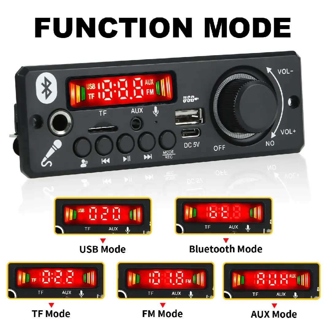 Picture of 6W Amplifier DC 5V MP3 WMA
Decoder Board Bluetooth 5.0 Audio Module USB TF Radio Wireless FM Receiver 2*3W MP3 Player For Car Multicolor
