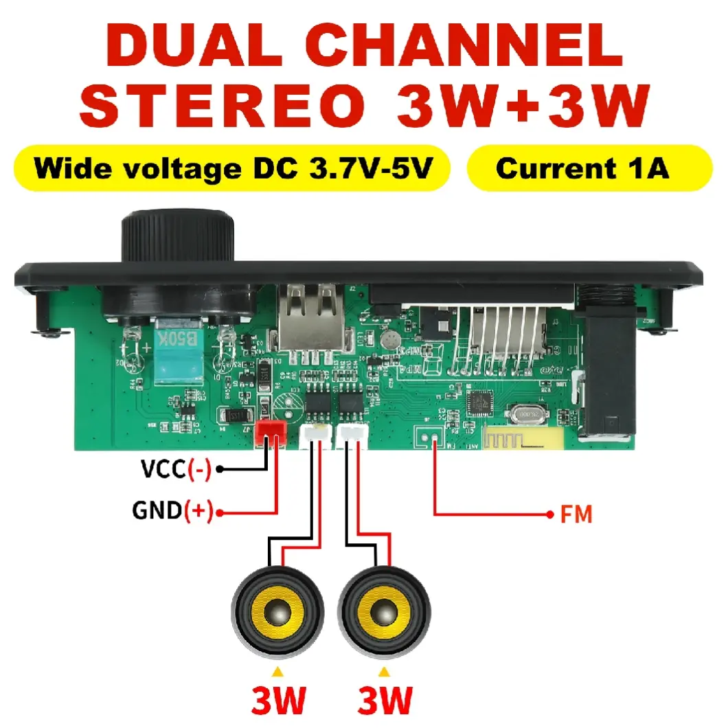 Picture of 6W Amplifier DC 5V MP3 WMA
Decoder Board Bluetooth 5.0 Audio Module USB TF Radio Wireless FM Receiver 2*3W MP3 Player For Car Multicolor